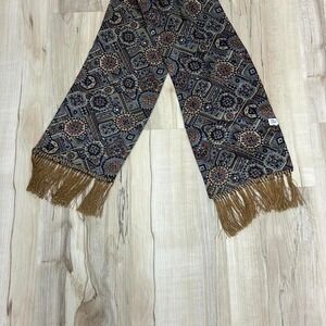 Waiki Bohemian Patterned silk Scarf with Fringe